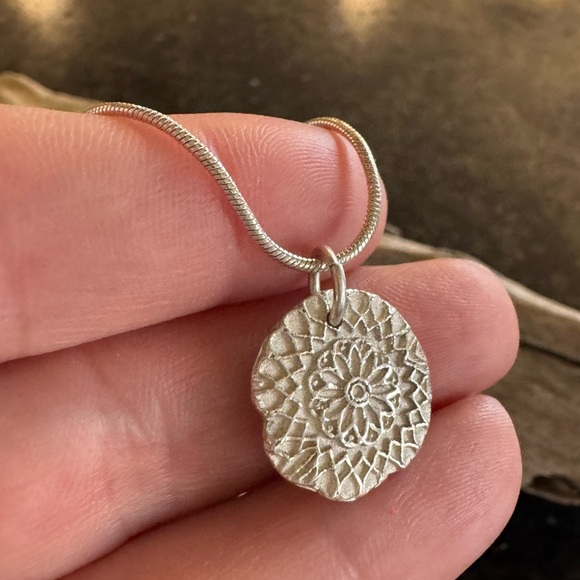 Boho Mandala Pendant Necklace – Handmade, Sterling Silver Chain, Zen Style - Picture 2 of 6